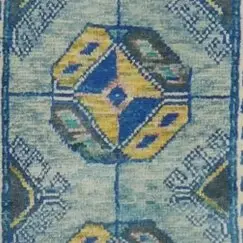 Abshar Blue Soft Wool Veg Dye Afghan Runner (397 x 79)cm, blue abshar afghan runner, close-up detail 3