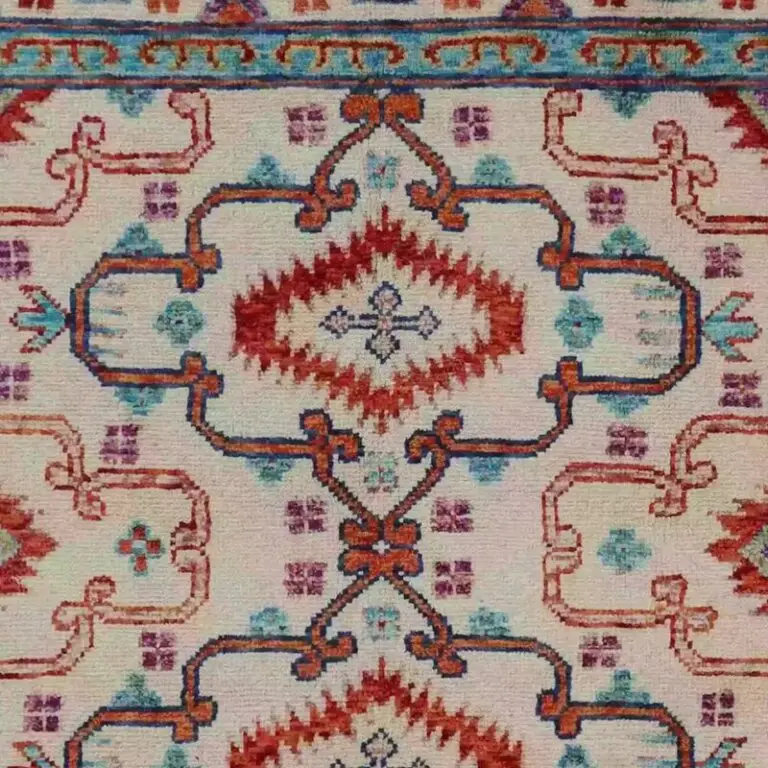 Abshari Rug - 242 x 168, blue abshari bamboo silk rug, close-up detail 1