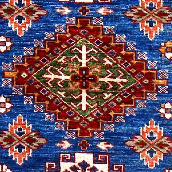 Super Kazak Rug - 120 x 84, blue afghan kazak rug, close-up detail 2