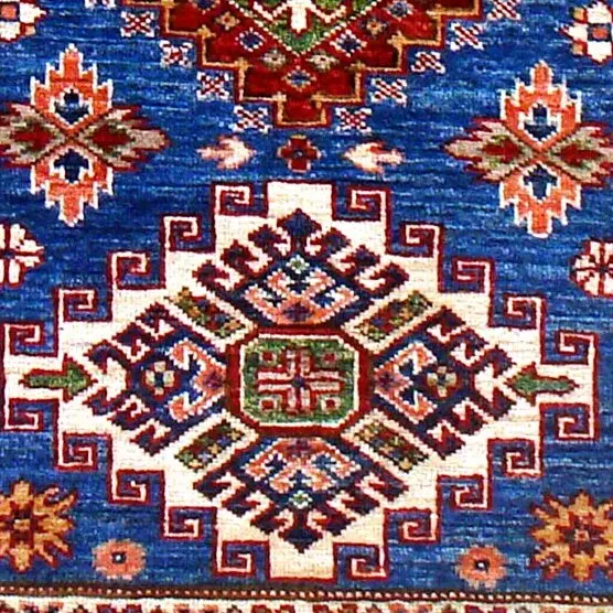 Super Kazak Rug - 120 x 84, blue afghan kazak rug, close-up detail 3