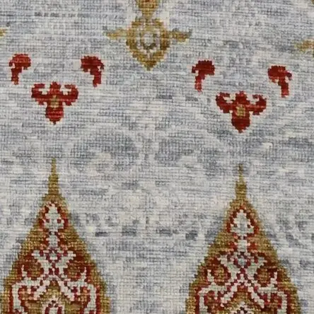 Contemporary Designer Hall Runner, Double hand Hnotted, NZ Handspun Wool, Veg Dye, India(302 x 94)cm, blue contemporary runner, close-up detail 1