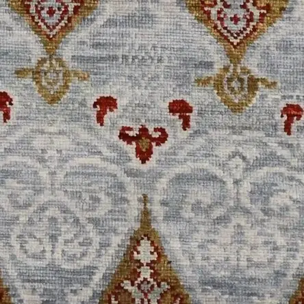 Contemporary Designer Hall Runner, Double hand Hnotted, NZ Handspun Wool, Veg Dye, India(302 x 94)cm, blue contemporary runner, close-up detail 2