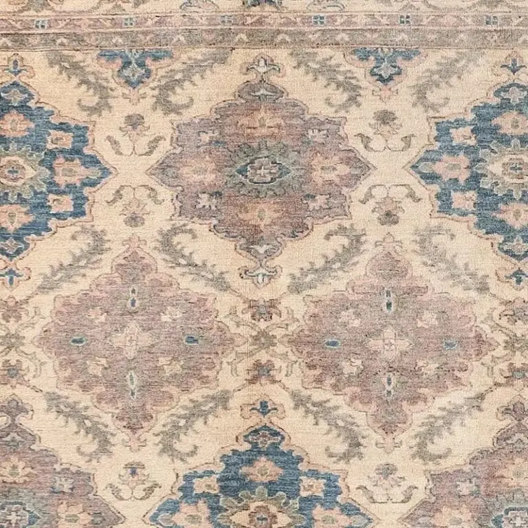 Carolina Blue Flower Super kazak Rug, Gazney Wool, Veg Dye, Afghan (298 x 252), blue floral kazak rug, close-up detail 1
