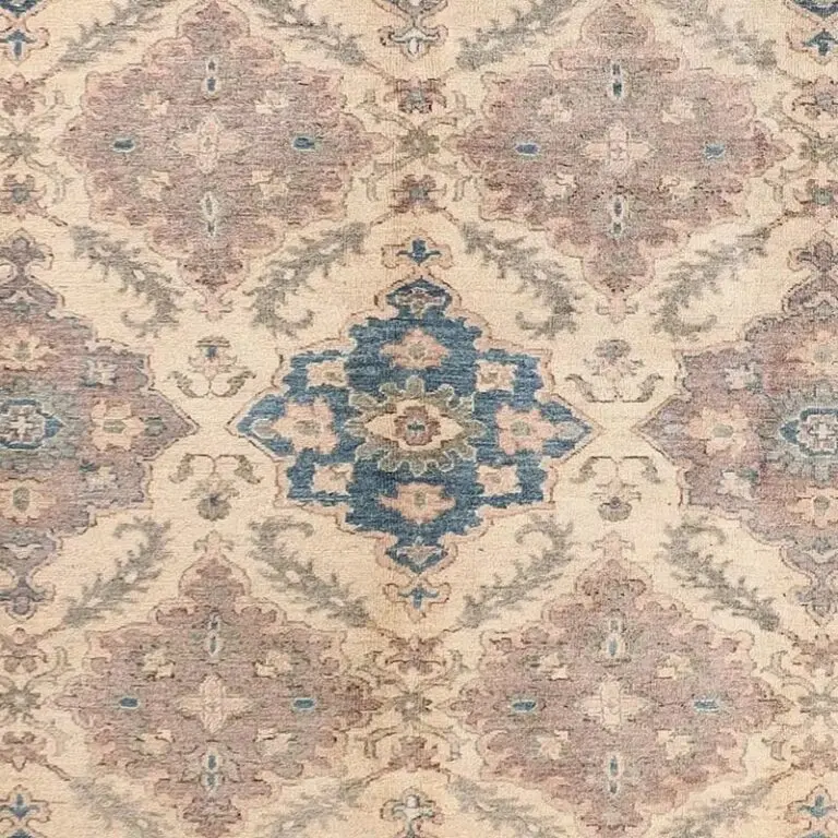Carolina Blue Flower Super kazak Rug, Gazney Wool, Veg Dye, Afghan (298 x 252), blue floral kazak rug, close-up detail 2