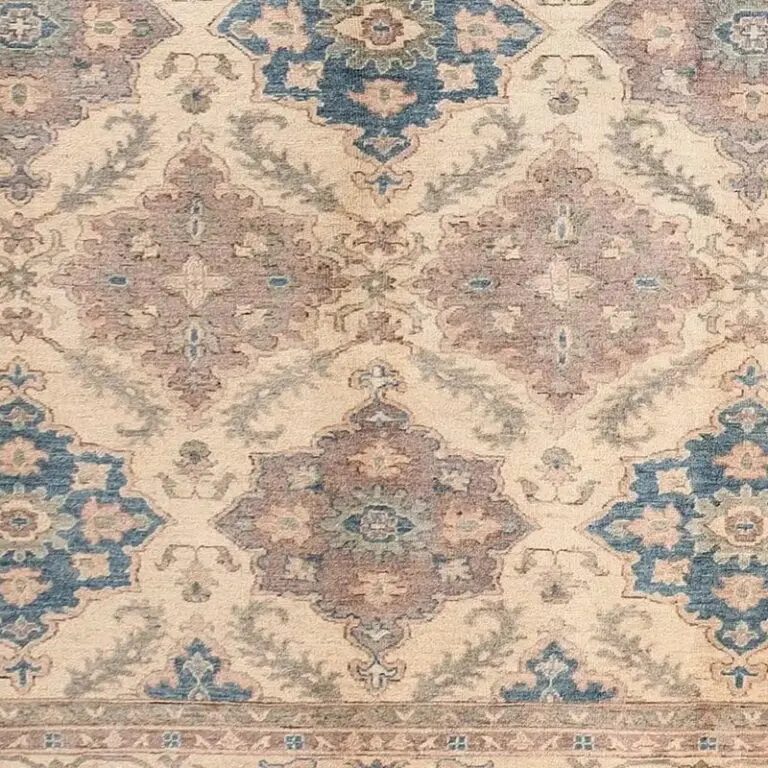 Carolina Blue Flower Super kazak Rug, Gazney Wool, Veg Dye, Afghan (298 x 252), blue floral kazak rug, close-up detail 3