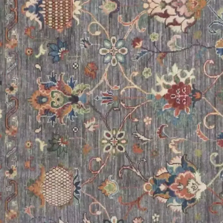 Sultani Rug - 366 x 271, blue floral sultani rug, close-up detail 1