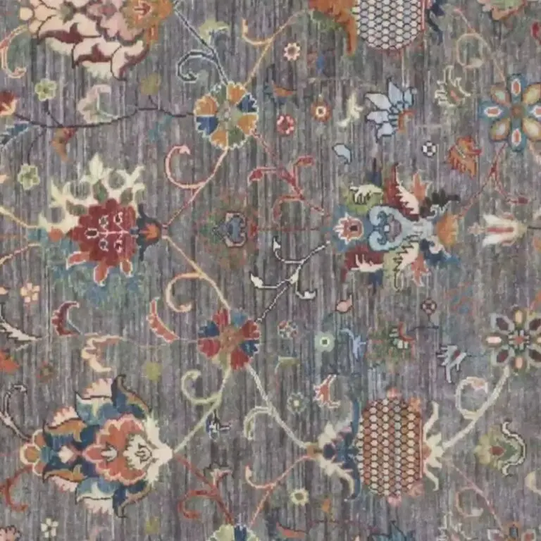 Sultani Rug - 366 x 271, blue floral sultani rug, close-up detail 2