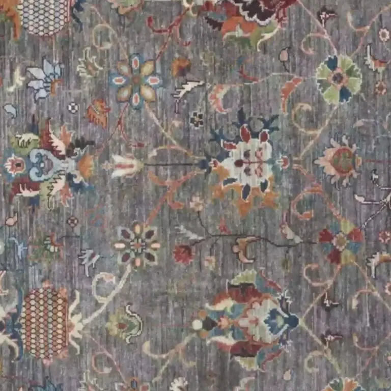 Sultani Rug - 366 x 271, blue floral sultani rug, close-up detail 3