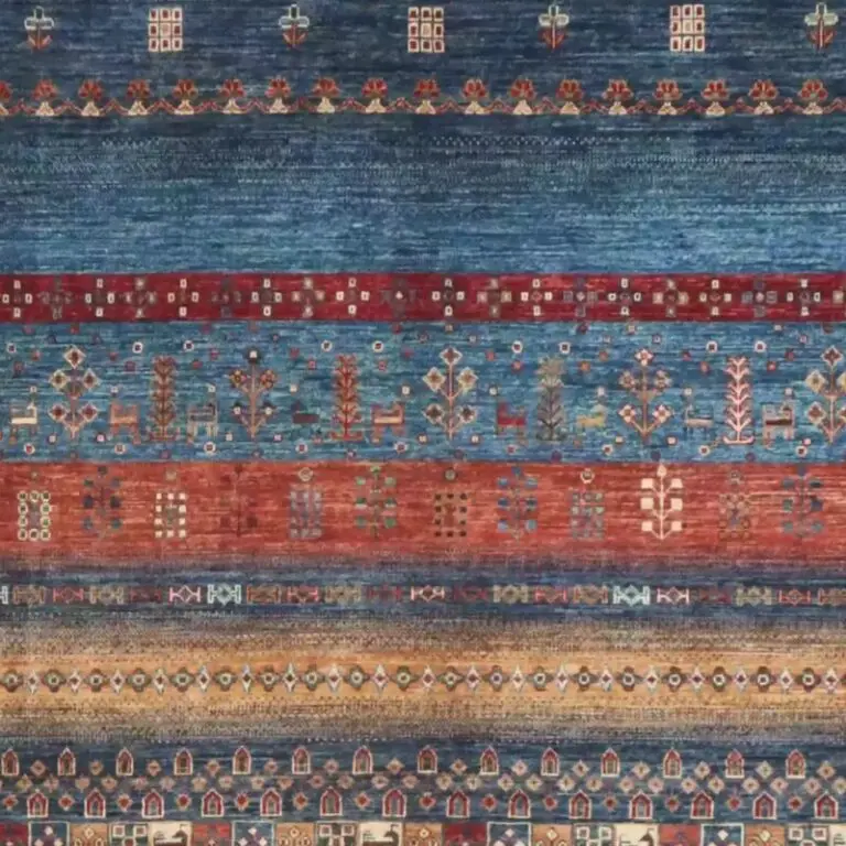 Gabbeh Rug - 304 x 244, blue gabbeh lamb wool rug, close-up detail 1
