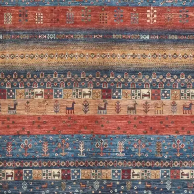 Gabbeh Rug - 304 x 244, blue gabbeh lamb wool rug, close-up detail 2