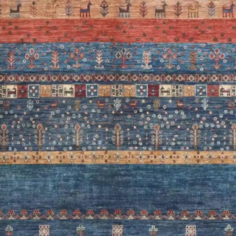 Gabbeh Rug - 304 x 244, blue gabbeh lamb wool rug, close-up detail 3