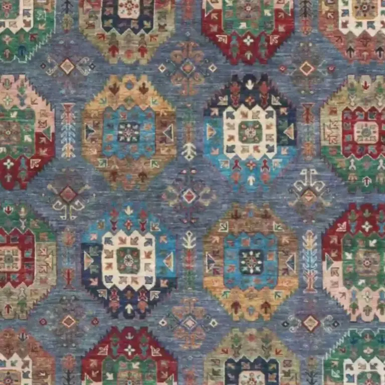 Vaziri Rug - 362 x 268, blue geometric vaziri rug, close-up detail 2