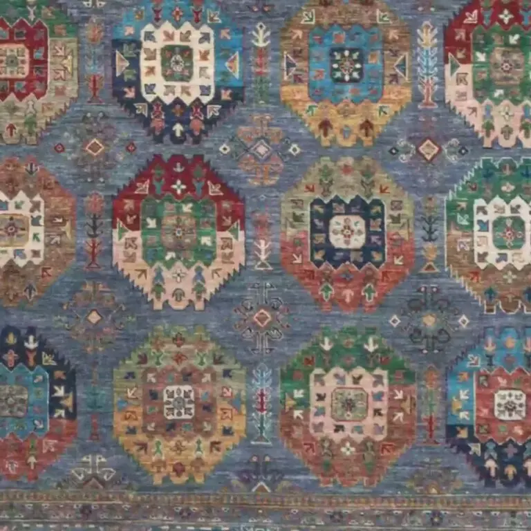Vaziri Rug - 362 x 268, blue geometric vaziri rug, close-up detail 3