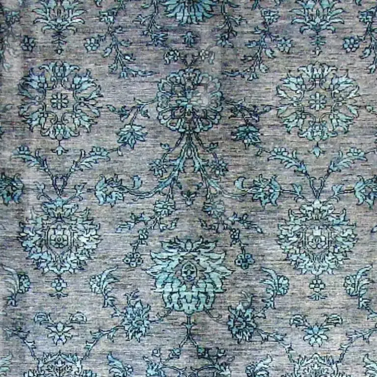 Transitional modern Blue & Grey Overdye Rug handSpun Wool Iran(309 x 200)cm, blue grey overdyed rug, close-up detail 1