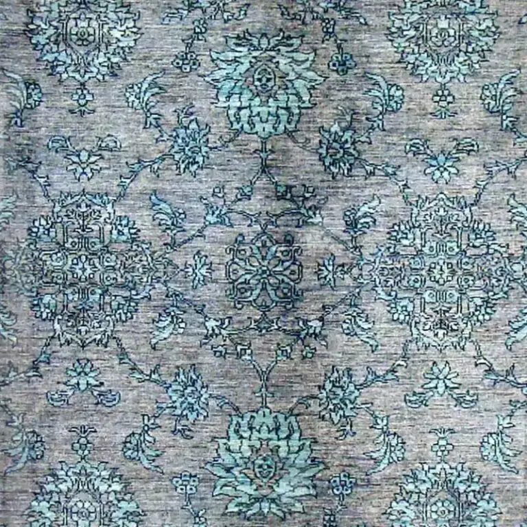 Transitional modern Blue & Grey Overdye Rug handSpun Wool Iran(309 x 200)cm, blue grey overdyed rug, close-up detail 2
