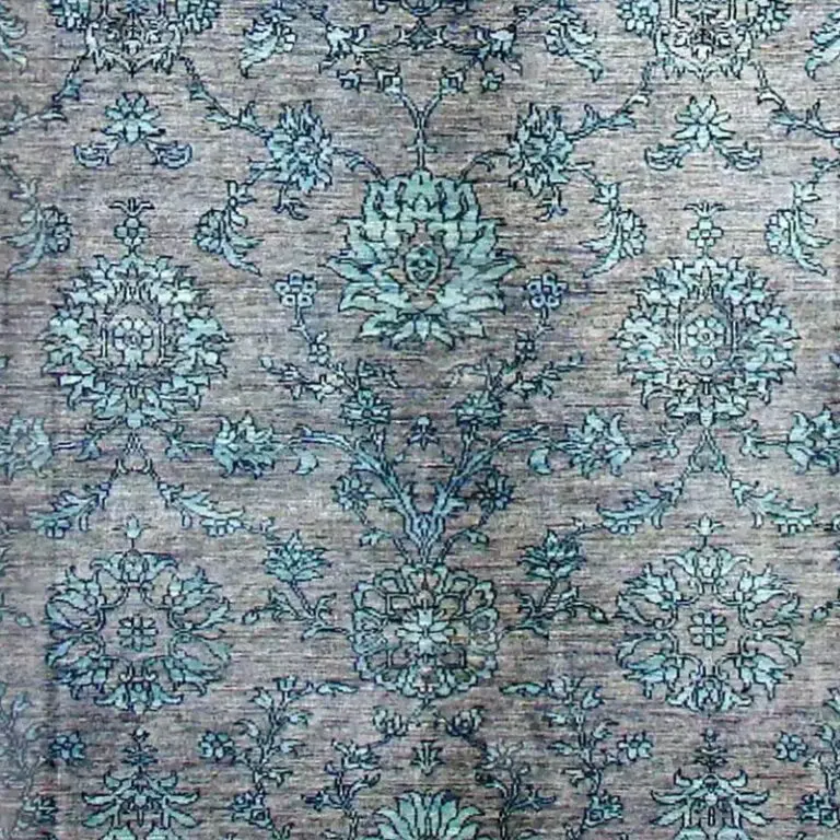 Transitional modern Blue & Grey Overdye Rug handSpun Wool Iran(309 x 200)cm, blue grey overdyed rug, close-up detail 3