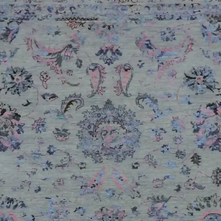 Transitional Hand Knotted Rug NZ Wool&Bamboo silk Veg Dye Jaipur (300 x 250)cm, blue grey transitional rug, close-up detail 1