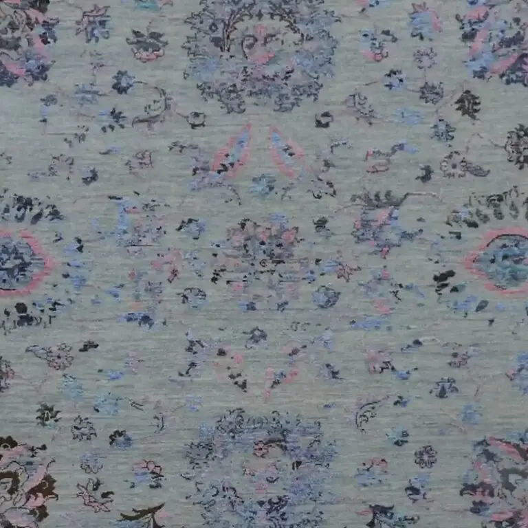 Transitional Hand Knotted Rug NZ Wool&Bamboo silk Veg Dye Jaipur (300 x 250)cm, blue grey transitional rug, close-up detail 2