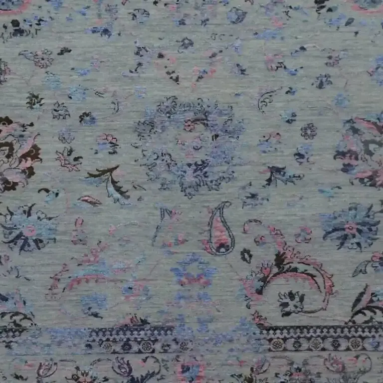 Transitional Hand Knotted Rug NZ Wool&Bamboo silk Veg Dye Jaipur (300 x 250)cm, blue grey transitional rug, close-up detail 3