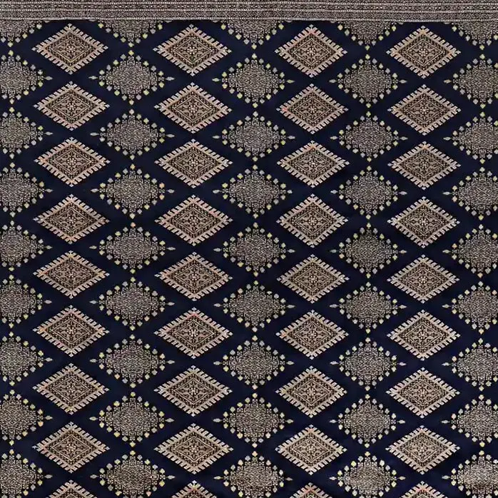 Nevi Blue Jaldar rug Hand Knotted, NZ Wool & silk, Veg Dye, Pakistan (415 x 306)cm, blue jaldar rug, close-up detail 1