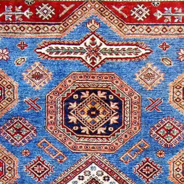 Super Kazak Rug - 200 x 147, blue kazak rug, close-up detail 1