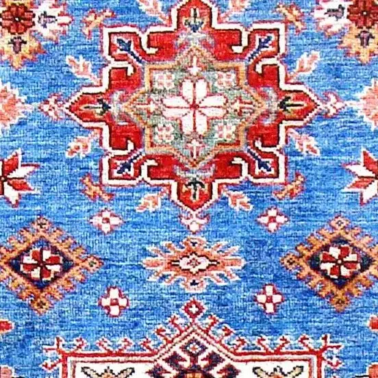 Super Kazak Rug - 137 x 88, blue lamb wool kazak rug, close-up detail 1