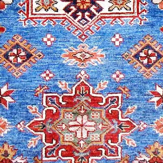 Super Kazak Rug - 137 x 88, blue lamb wool kazak rug, close-up detail 3