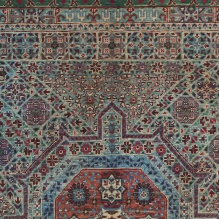 Blue Mamluk Super Fine Rug, Double Hand knotted, NZ Handspun Wool, Veg Dye Afghan (213 x 150)cm, blue mamluk afghan rug, close-up detail 1