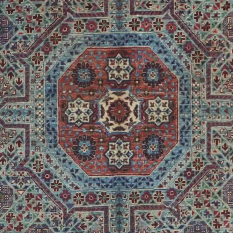 Blue Mamluk Super Fine Rug, Double Hand knotted, NZ Handspun Wool, Veg Dye Afghan (213 x 150)cm, blue mamluk afghan rug, close-up detail 2