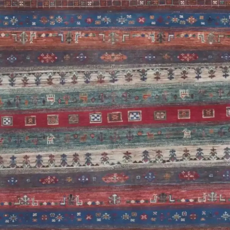 Gabbeh Rug - 311 x 203, blue natural dye gabbeh rug, close-up detail 2