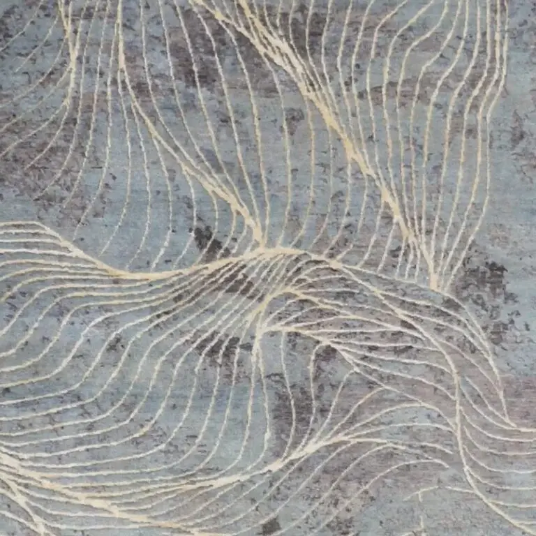 Wool & Silk Ocean Designer Rug, double Hand Knotted, Weg Die, jaipour India (304 x 197)cm, blue ocean contemporary rug, close-up detail 1