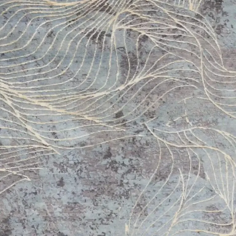 Wool & Silk Ocean Designer Rug, double Hand Knotted, Weg Die, jaipour India (304 x 197)cm, blue ocean contemporary rug, close-up detail 2