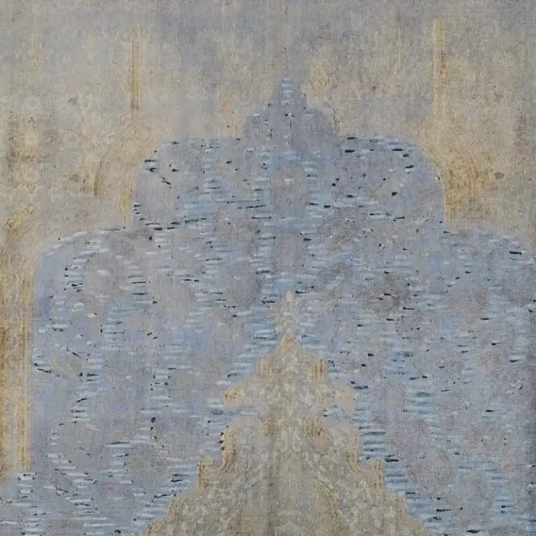 Vintage Overdyed Kerman Rug Double Hand Knotted NZ Wool Iran (380 x 290 )cms, blue overdyed kerman rug, close-up detail 1