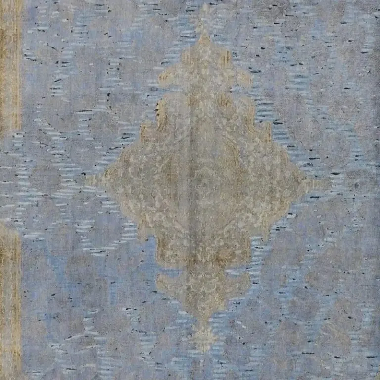 Vintage Overdyed Kerman Rug Double Hand Knotted NZ Wool Iran (380 x 290 )cms, blue overdyed kerman rug, close-up detail 2