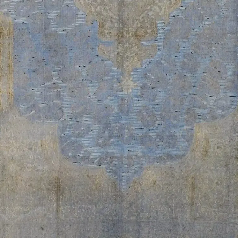 Vintage Overdyed Kerman Rug Double Hand Knotted NZ Wool Iran (380 x 290 )cms, blue overdyed kerman rug, close-up detail 3