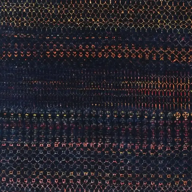 Blue Pink Contemporary Designer Rug, Double hand Knotted, NZ Handspun Wool, Veg Dye, Agra (239 x 239)cm, blue pink contemporary rug, close-up detail 1