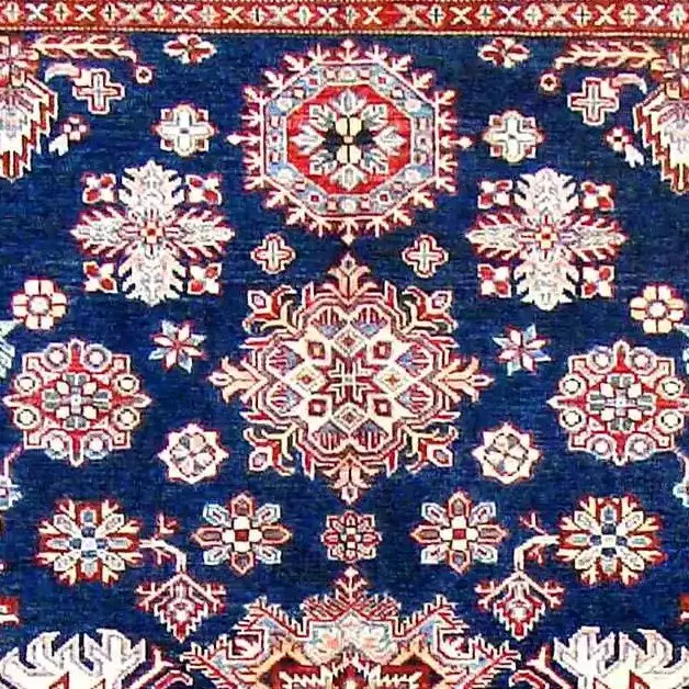 Super Kazak Rug - 203 x 150, blue sarasar kazak rug, close-up detail 1