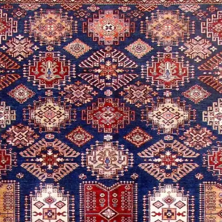 Super Kazak Rug - 350 x 278, blue sarasar kazak rug, close-up detail 1