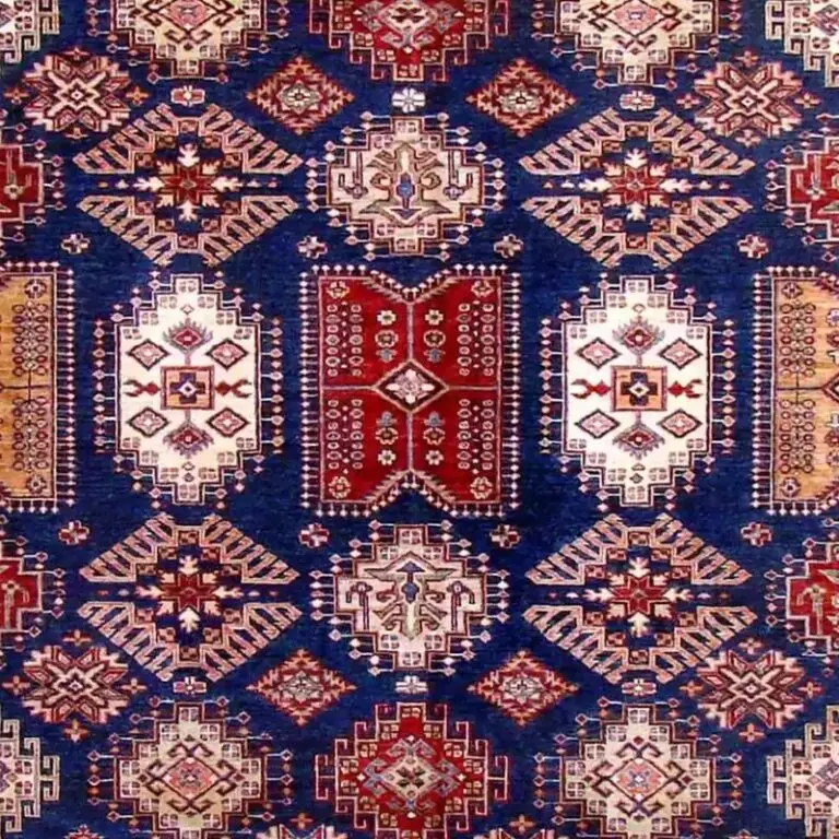 Super Kazak Rug - 350 x 278, blue sarasar kazak rug, close-up detail 2