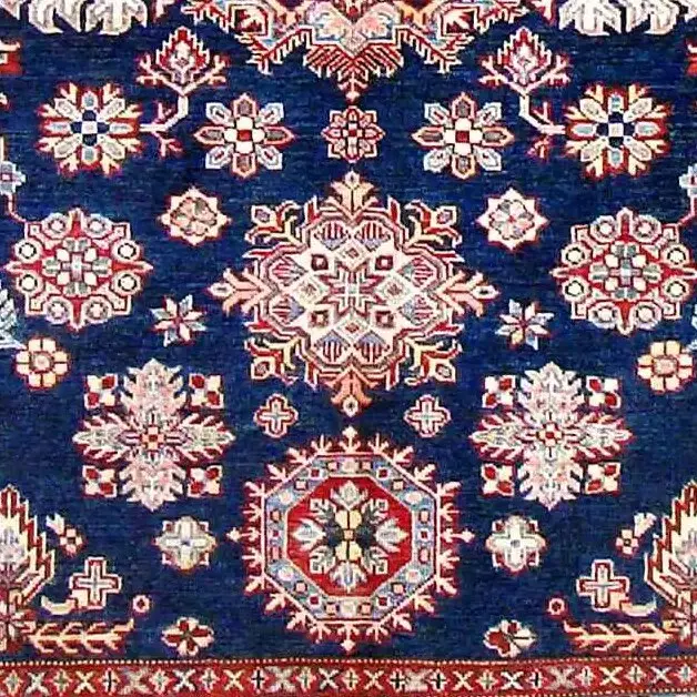 Super Kazak Rug - 203 x 150, blue sarasar kazak rug, close-up detail 3