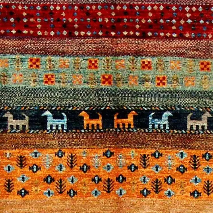 Super fine Gabbeh Rug - 290 x 198, blue super fine gabbeh rug, close-up detail 1