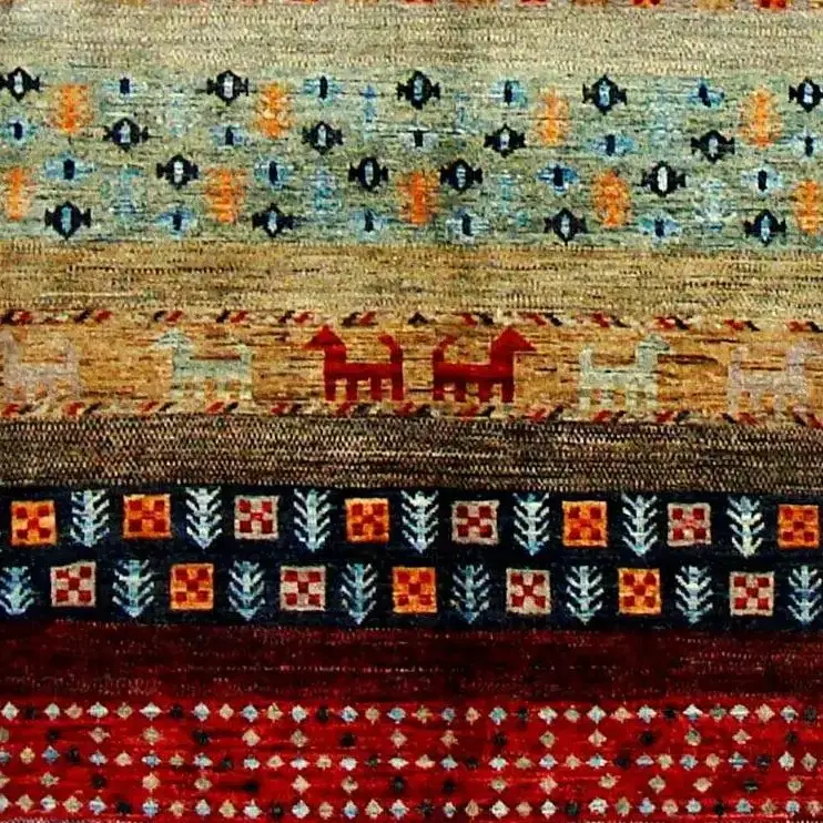 Super fine Gabbeh Rug - 290 x 198, blue super fine gabbeh rug, close-up detail 3