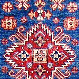 Blue Super Kazak Runner Double hand Knotted Fine NZ Wool Veg Dye Afghan (201 x 72)cm, blue super kazak runner, close-up detail 1
