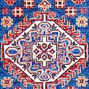 Blue Super Kazak Runner Double hand Knotted Fine NZ Wool Veg Dye Afghan (201 x 72)cm, blue super kazak runner, close-up detail 2