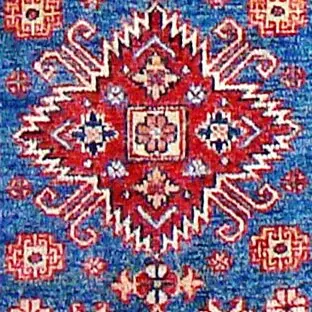 Blue Super Kazak Runner Double hand Knotted Fine NZ Wool Veg Dye Afghan (201 x 72)cm, blue super kazak runner, close-up detail 3