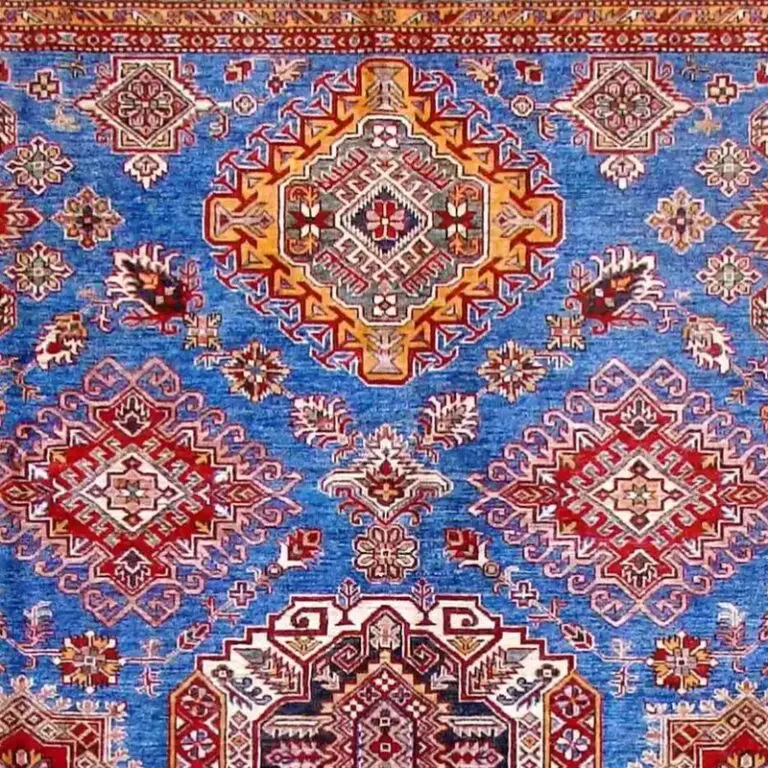 Super Kazak Rug - 300 x 246, blue traditional kazak rug, close-up detail 1
