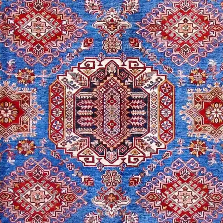 Super Kazak Rug - 300 x 246, blue traditional kazak rug, close-up detail 2