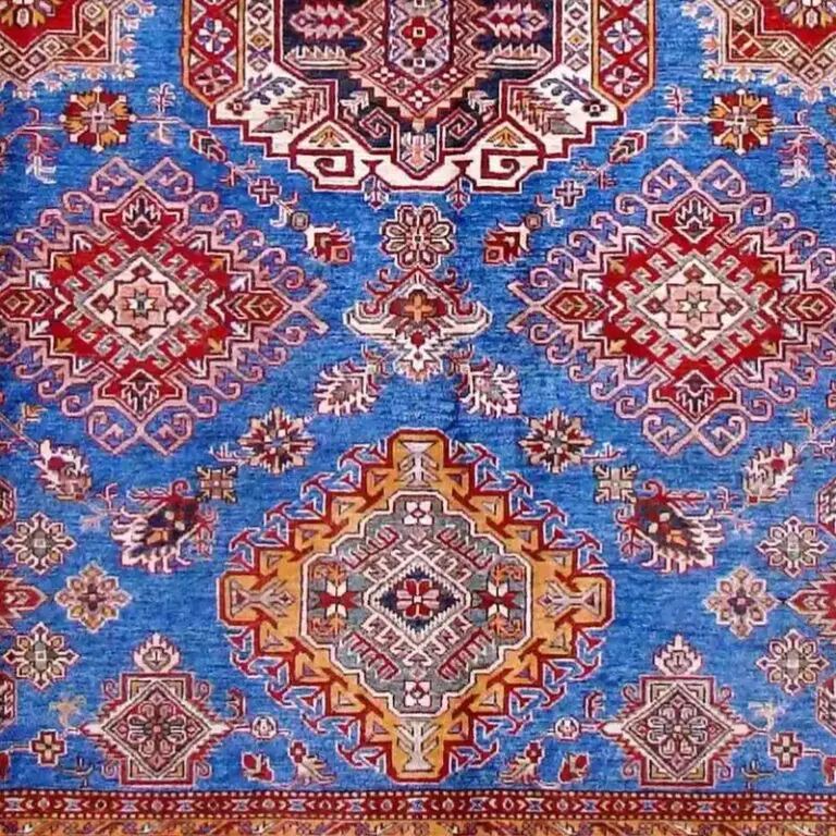 Super Kazak Rug - 300 x 246, blue traditional kazak rug, close-up detail 3