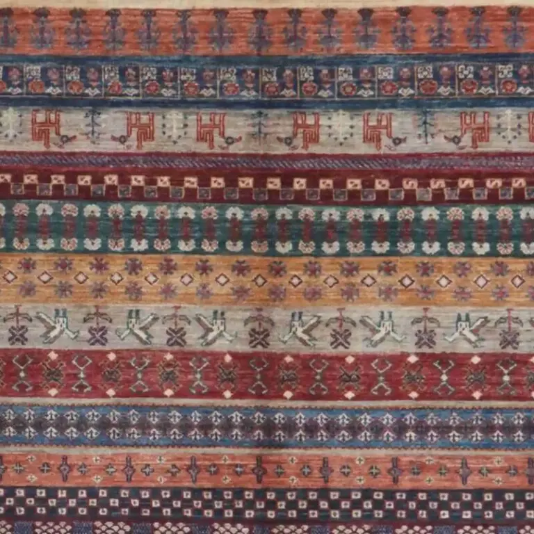 Gabbeh Rug - 296 x 202, blue tribal gabbeh rug, close-up detail 1