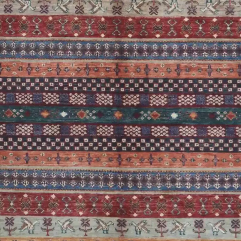 Gabbeh Rug - 296 x 202, blue tribal gabbeh rug, close-up detail 2